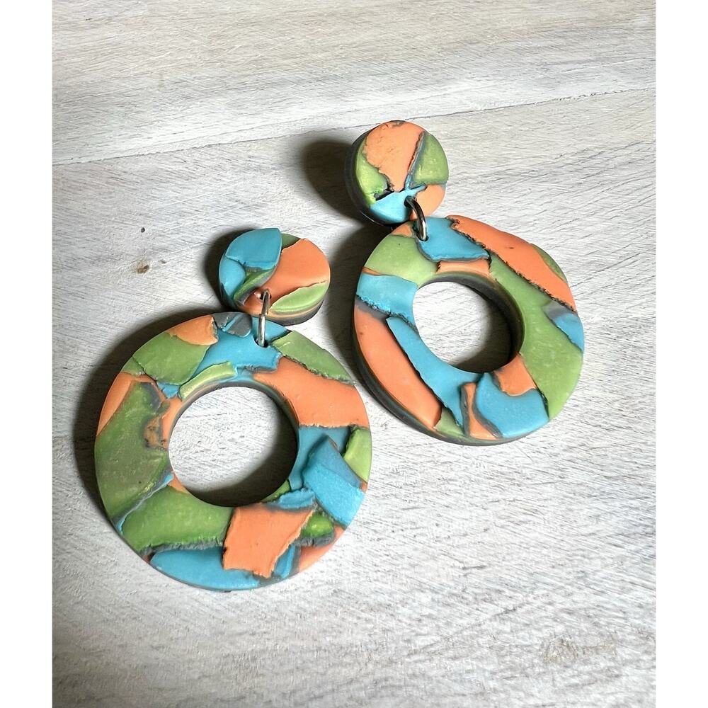Statement Earrings Polymer Clay Earrings Handcrafted Artwork Multicolor